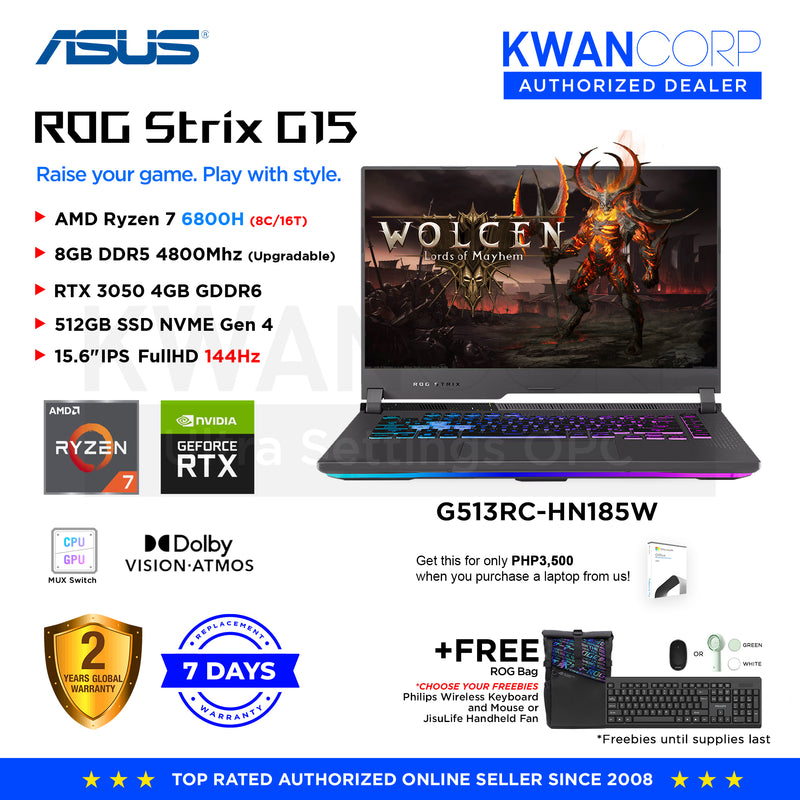 Asus ROG Strix G15 G513RC-HN185W AMD Ryzen 7 6800H 8GB RAM RTX3050 4GB 512GB SSD 15.6" IPS 144Hz Gaming Laptop