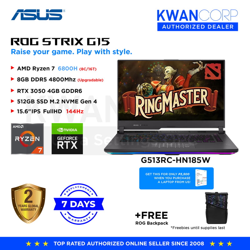 Asus ROG Strix G15 G513RC-HN185W AMD Ryzen 7 6800H 8GB RAM RTX3050 4GB 512GB SSD 15.6" IPS 144Hz Gaming Laptop