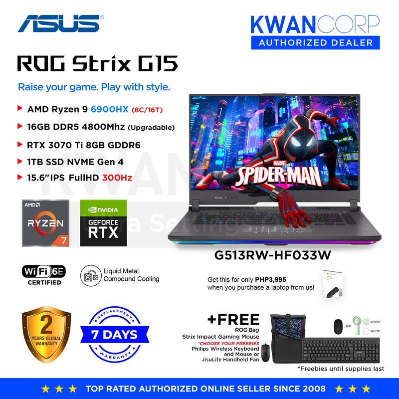 Asus ROG Strix G15 G513RW-HF033W AMD Ryzen 9 6900HX 16GB RAM nVIDIA RTX 3070 Ti 8GB 1TB SSD 15.6" IPS FHD 300Hz Windows 11 Gaming Laptop