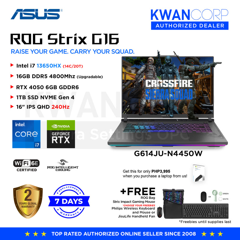 Asus ROG Strix G16. G614JU-N4450W Intel i7 13650HX 16GB RAM RTX 4050 6GB 1TB SSD 16" IPS QHD 240Hz Windows 11 Gaming Laptop