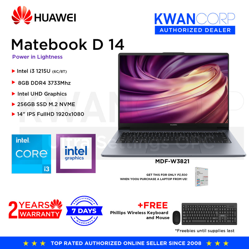 Huawei Matebook D 14 MDF-W3821 Intel i3 1215U 8GB RAM Intel UHD Graphics 256GB SSD 14" IPS FullHD Windows 11 Mainstream Laptop