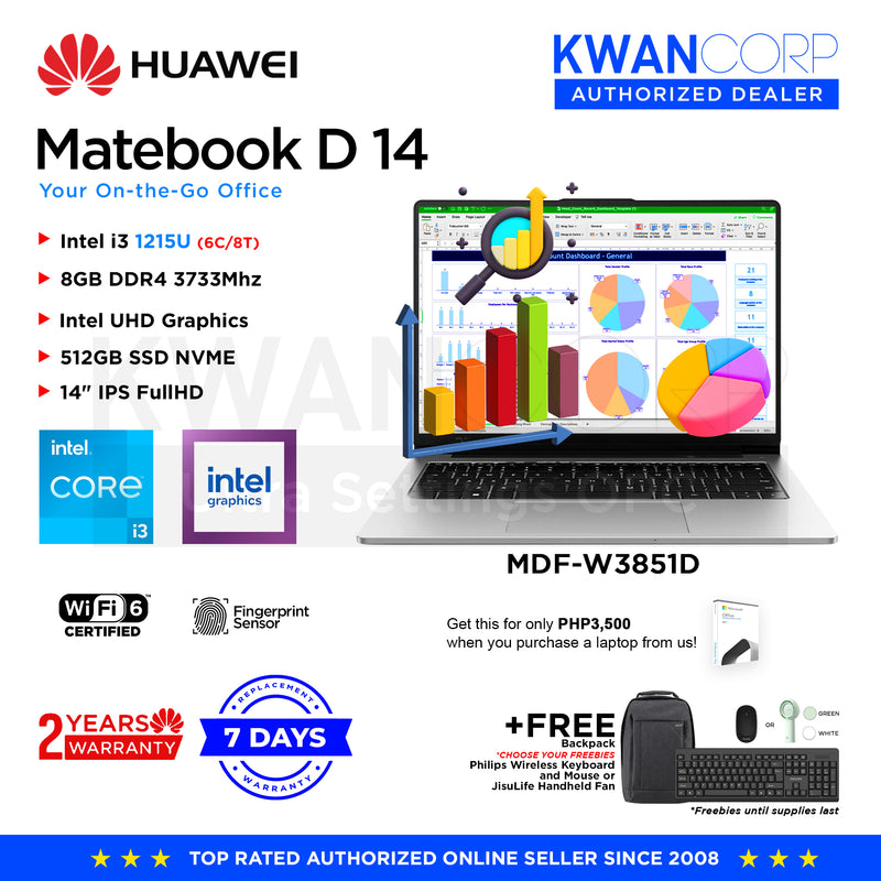 Huawei Matebook D 14 MDF-W3851D Intel i3 1215U 8GB Intel UHD Graphics 512GB SSD 14" IPS FullHD Windows 11 Mainstream Laptop