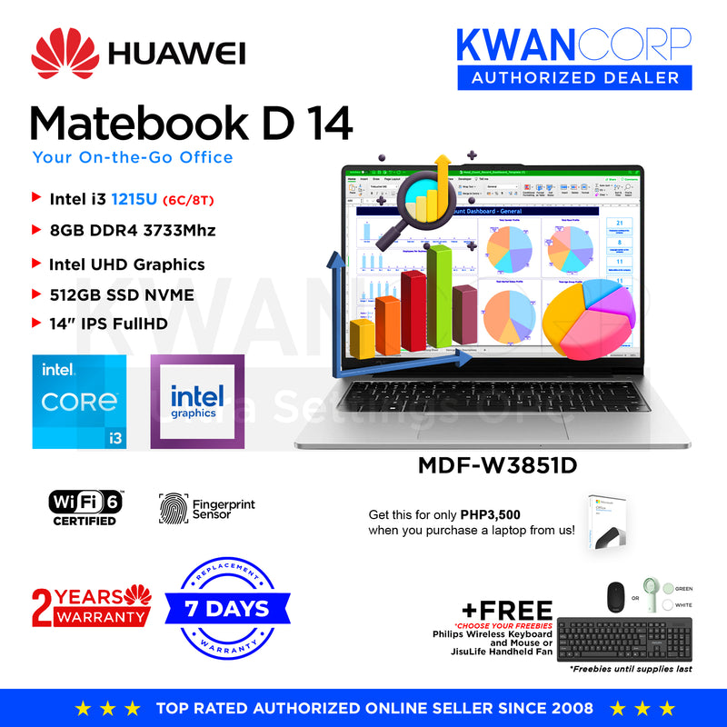 Huawei Matebook D 14 MDF-W3851D Intel i3 1215U 8GB Intel UHD Graphics 512GB SSD 14" IPS FullHD Windows 11 Mainstream Laptop