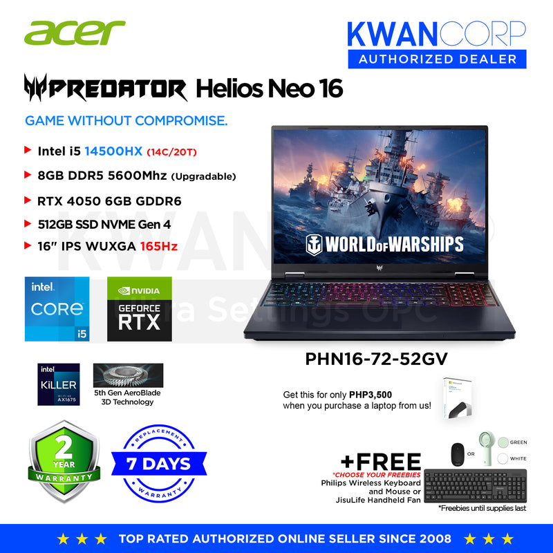 Acer Predator Helios Neo 16 PHN16-72-52PC Intel i5 14500HX 8GB RAM RTX 4050 6GB 512GB SSD 16" IPS WUXGA 1920x1200 165Hz Windows 11 Gaming Laptop