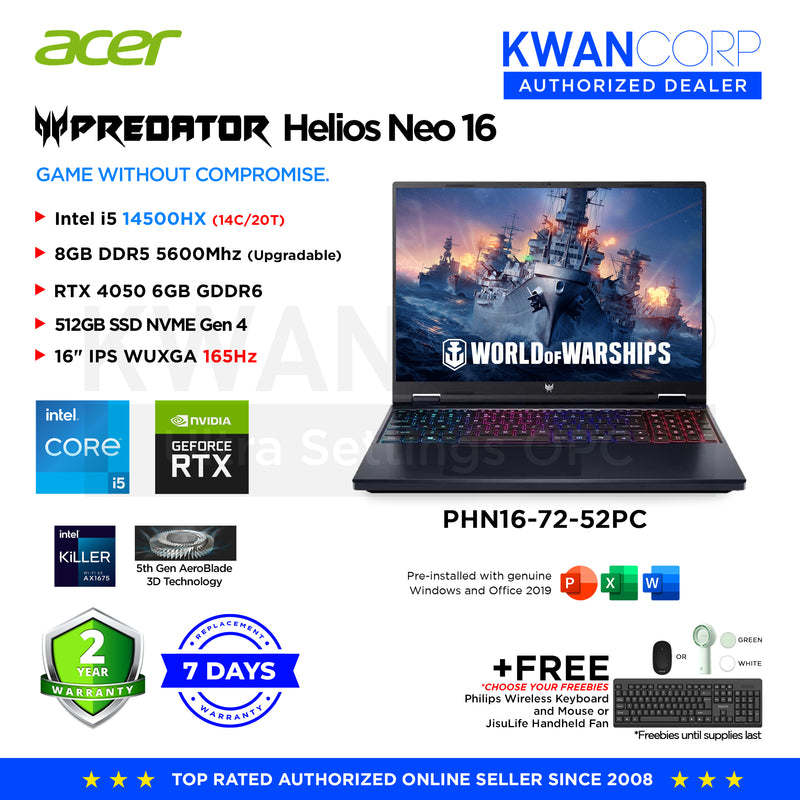 Acer Predator Helios Neo 16 PHN16-72-52PC Intel i5 14500HX 8GB RAM RTX 4050 6GB 512GB SSD 16" IPS WUXGA 1920x1200 165Hz Windows 11 Gaming Laptop