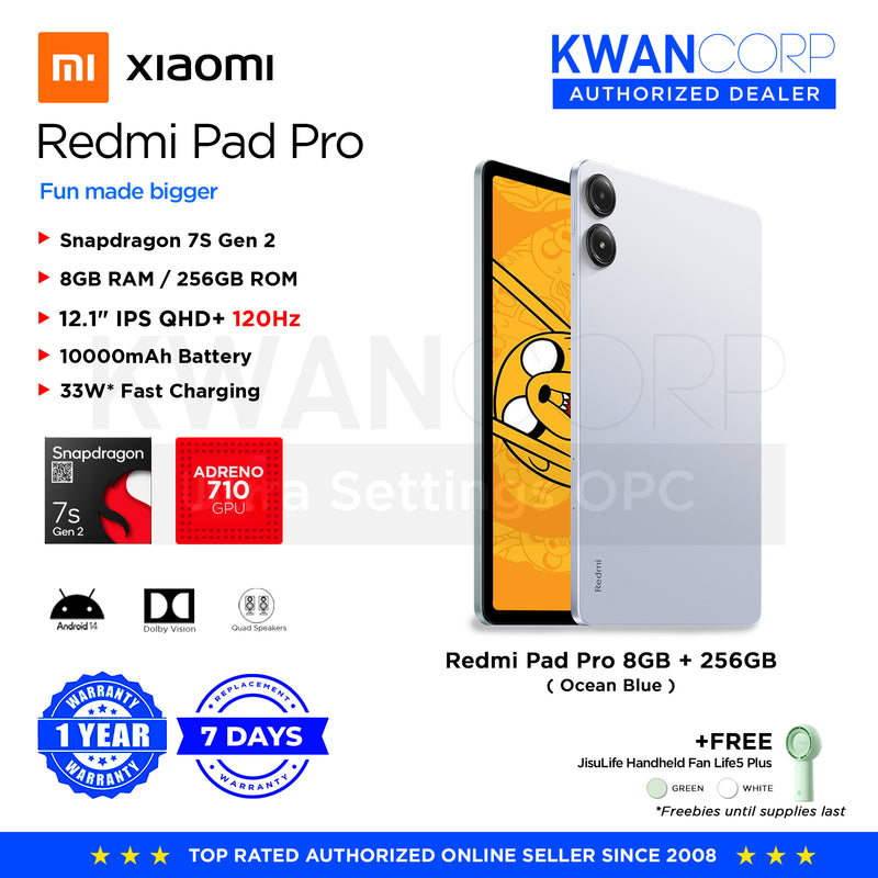 Xiaomi Redmi Pad Pro Blue Snapdragon 7S Gen 2 SM7435-AB 8GB RAM Adreno 710 256GB ROM 12.1" IPS QHD+ 120Hz Android 14 Tablet