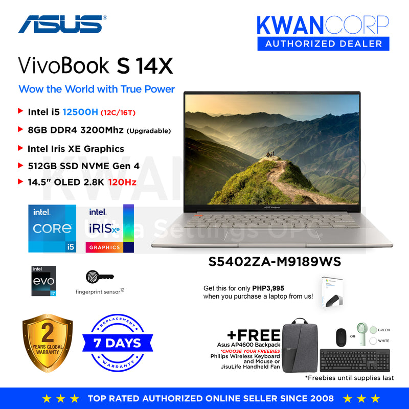 Asus Vivobook S 14X. S5402ZA-M9189WS Intel i5 12500H 16GB RAM Intel Iris XE Graphics 512GB SSD 14.5" OLED 2.8K 120Hz Windows 11 Mainstream Laptop