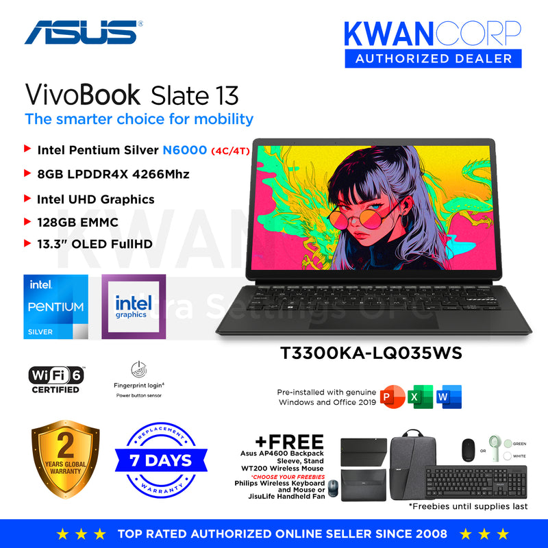 Asus Vivobook Slate 13. T3300KA-LQ035WS Intel Pentium N6000 8GB RAM Intel UHD Graphics 128GB 13.3" OLED FullHD Windows 11 Premium Laptop