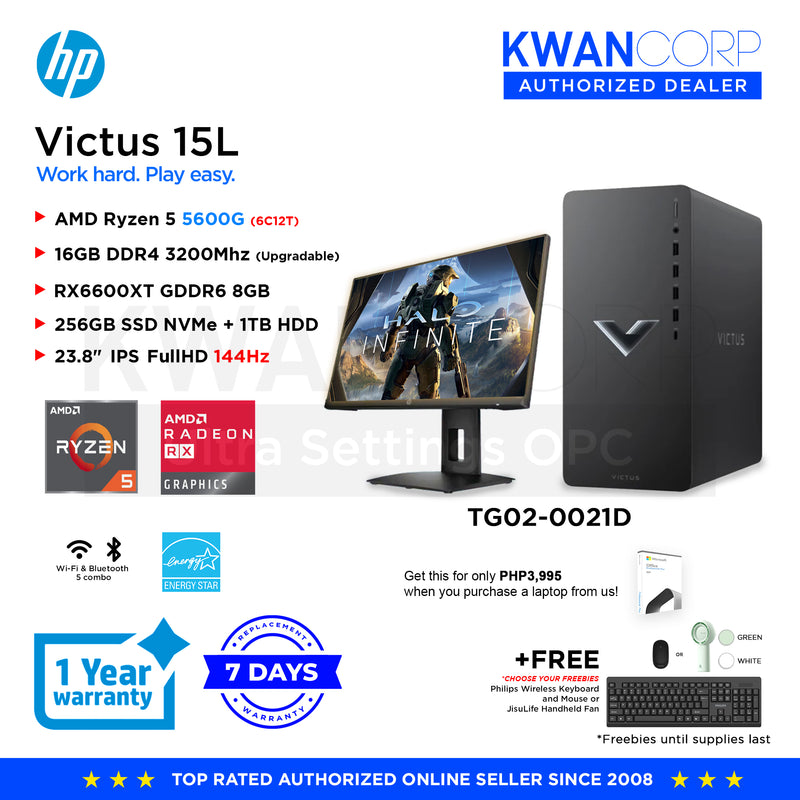 HP Victus 15L TG02-0021D AMD Ryzen 5 5600G 16GB RAM RX6600XT GDDR6 8GB 256GB M.2 SSD 1000GB HDD 23.8" IPS FullHD 144Hz Gaming Desktop