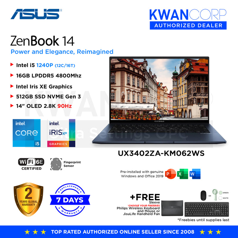 Asus Zenbook 14 UX3402ZA-KM062WS Intel i5 1240P 16GB RAM Intel Iris XE Graphics 512GB SSD 14" OLED 2.8K reso Premium Laptop