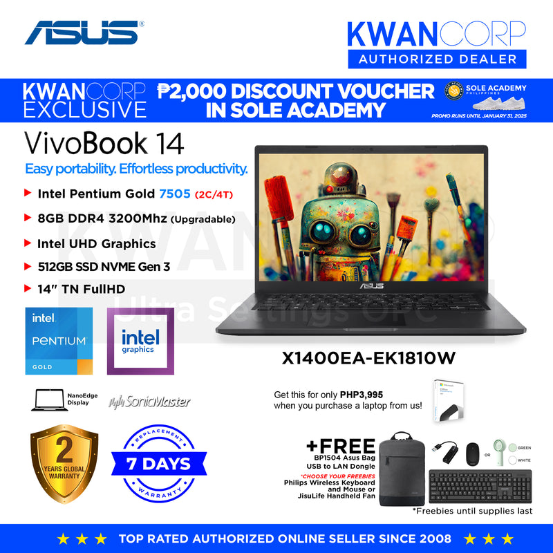 Asus Vivobook 14 X1400EA-EK1810W Intel Pentium Gold - 7505 8GB RAM Intel UHD Graphics 512GB SSD Gen 3 14" FHD NanoEdge Display Laptop