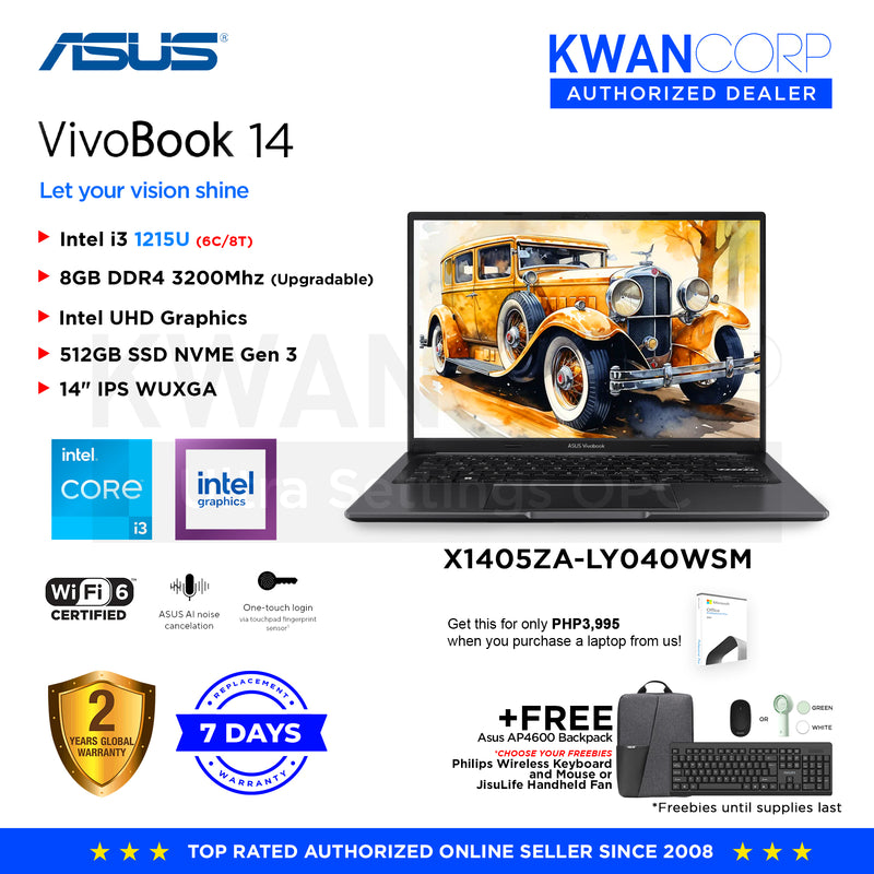 Asus Vivobook 14 X1405ZA-LY040WSM Intel i3 - 1215U 8GB RAM Intel UHD Graphics 512GB SSD 14" IPS WUXGA Windows 11 Mainstream Laptop