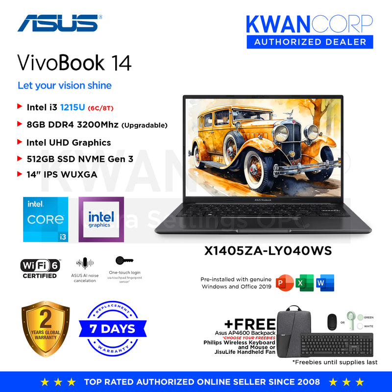 Asus Vivobook 14 X1405ZA-LY040WS Intel i3 - 1215U 8GB RAM Intel UHD Graphics 512GB SSD 14" IPS WUXGA Windows 11 Mainstream Laptop