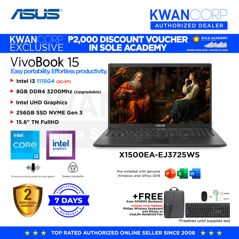 Asus VivoBook X1500EA-EJ3725WS Intel Core i3 11th Gen 4GB 256GB SSD 15.6" FHD Backlit KB Windows 11 Laptop (Copy)