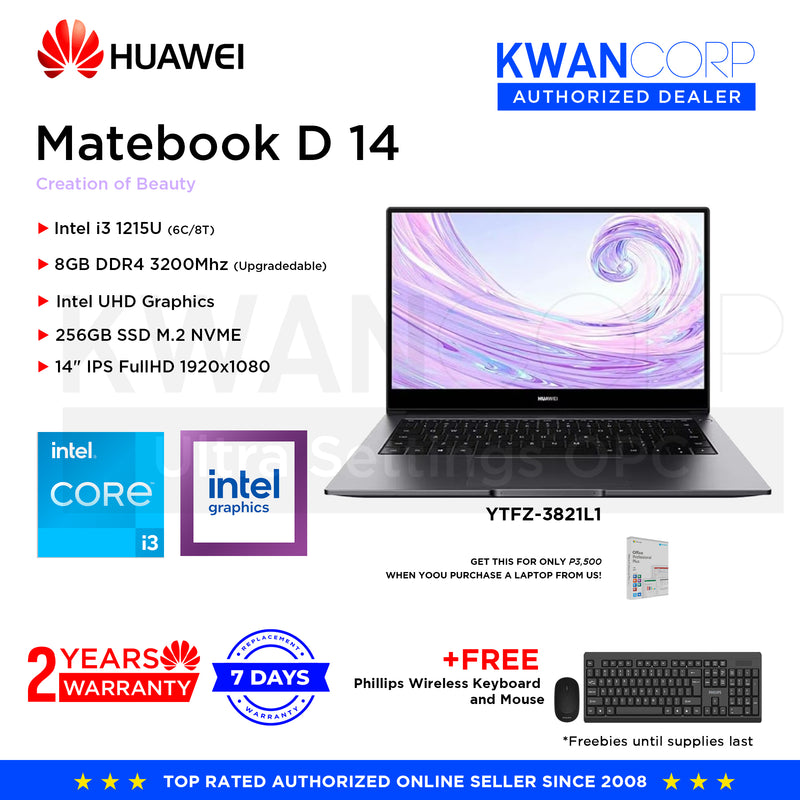 Huawei Matebook D 14 YTFZ-3821L1 Intel i3 1215U 8GB RAM Intel UHD Graphics 256GB SSD 14" IPS FHD 60Hz Mainstream Laptop